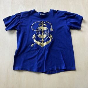 Vintage Kavio Designs Shirt Womens XL Blue Gold Anchor Nautical Tee T-Shirt